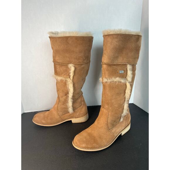 EMU Calandra Waterproof Brown Sheepskin Leather Shearling Knee High Boots Sz 8 - Picture 1 of 13